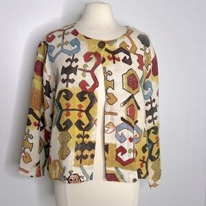 Chico’s linen geo bold print jacket size 2 = size large